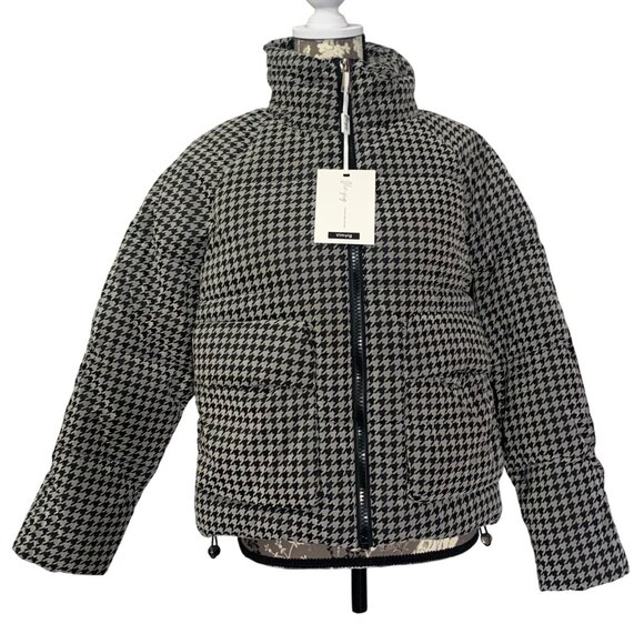 Houndstooth Lightweight Puffer Jacket w/ Drawstring Hem Vimyig Womens Size S NWT - Picture 1 of 10